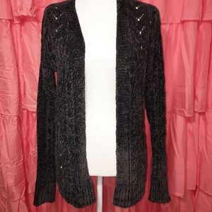SOLD NWOT DARK GREY pink rose fuzzy cardigan